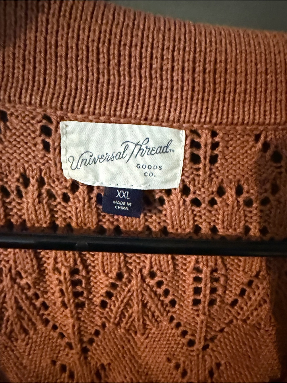 Universal Thread Rust V-Neck Open-Knit Sweater with White Trim - Picture 3 of 3
